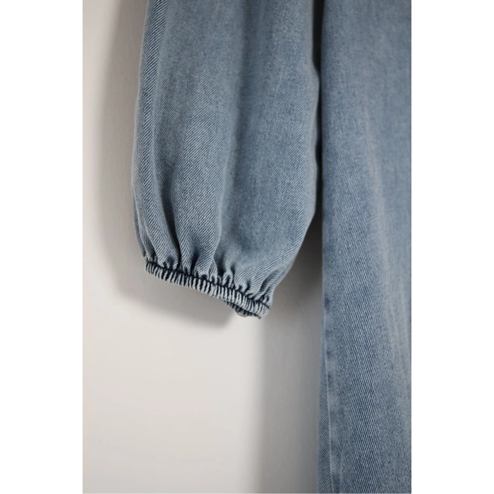 KADIN DRAPELI DÜĞMELI PİLİSELİ KOT ELBİSE