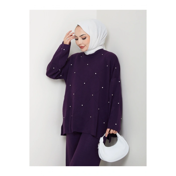 KADIN TAŞ DETAYLI TRİKO TAKIM