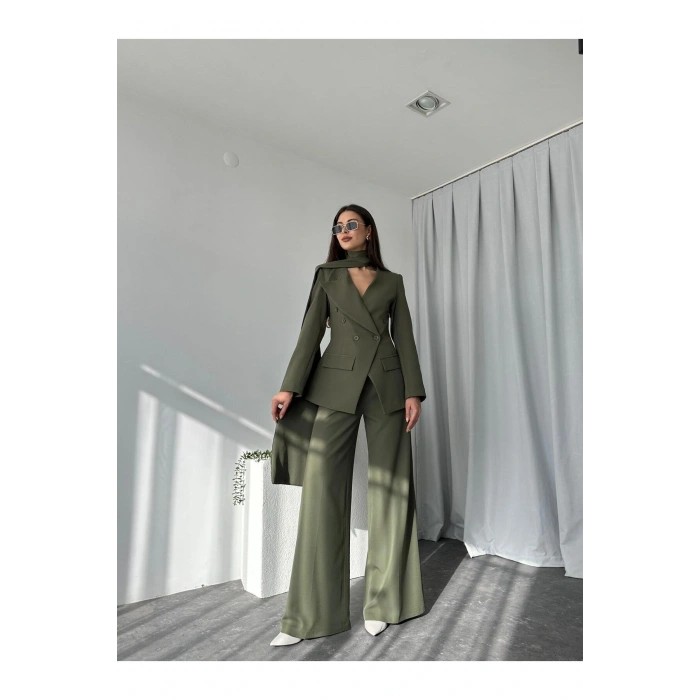 KADIN ÖZEL TASARIM AMARA KRUVAZE CEKETLİ PANTOLON TAKIM