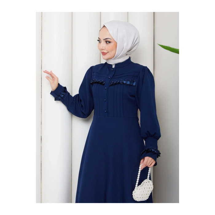 KADAN FIRFIR DETAYLI DERİ KEMERLİ TESETTÜR ELBİSE