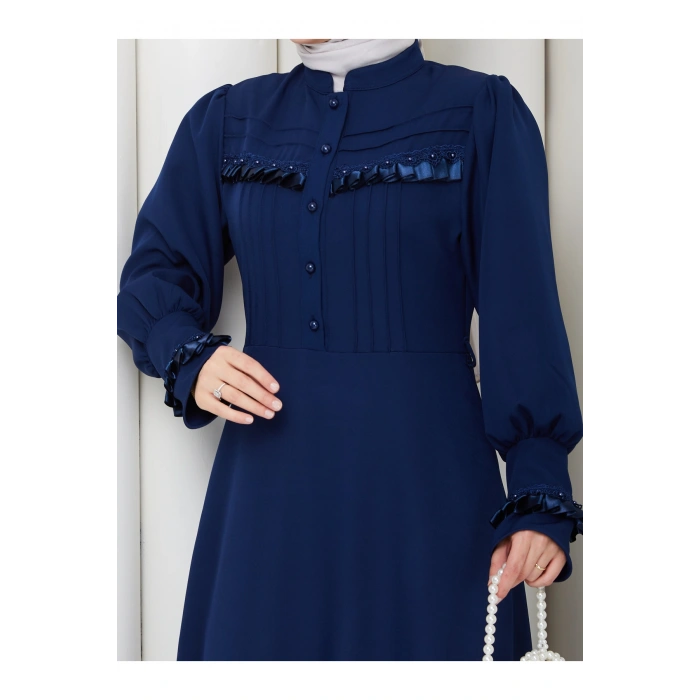 KADAN FIRFIR DETAYLI DERİ KEMERLİ TESETTÜR ELBİSE