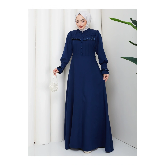 KADAN FIRFIR DETAYLI DERİ KEMERLİ TESETTÜR ELBİSE