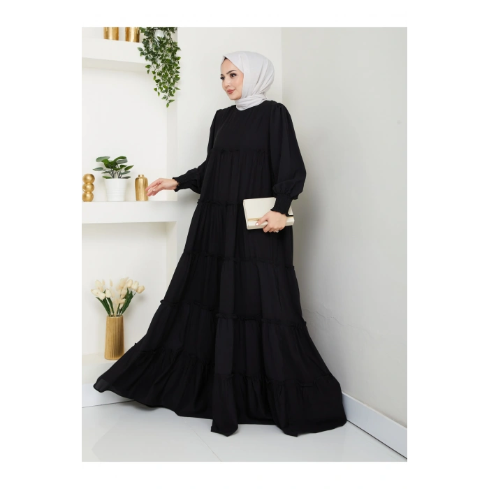 KATLI ELBİSE GİPELİ MANŞET KOLU TESETTÜR ELBİSE