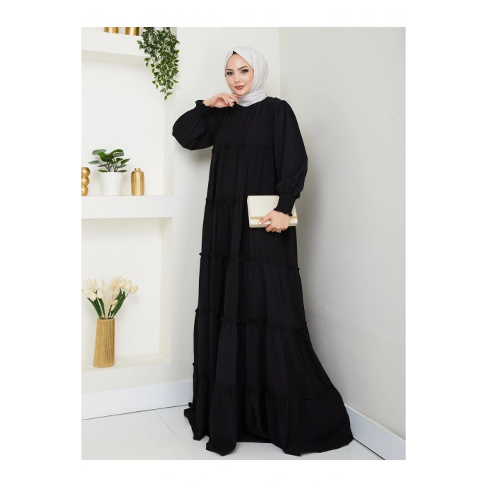 KATLI ELBİSE GİPELİ MANŞET KOLU TESETTÜR ELBİSE