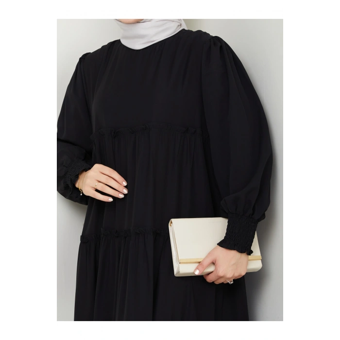 KATLI ELBİSE GİPELİ MANŞET KOLU TESETTÜR ELBİSE