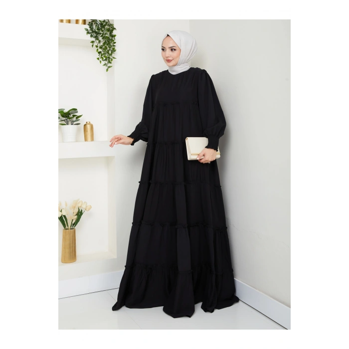 KATLI ELBİSE GİPELİ MANŞET KOLU TESETTÜR ELBİSE