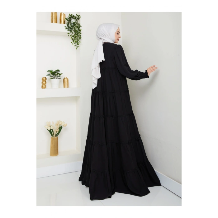 KATLI ELBİSE GİPELİ MANŞET KOLU TESETTÜR ELBİSE