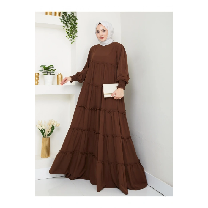 KATLI ELBİSE GİPELİ MANŞET KOLU TESETTÜR ELBİSE