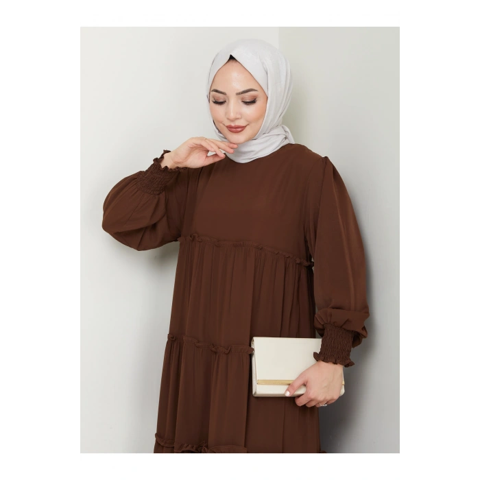 KATLI ELBİSE GİPELİ MANŞET KOLU TESETTÜR ELBİSE