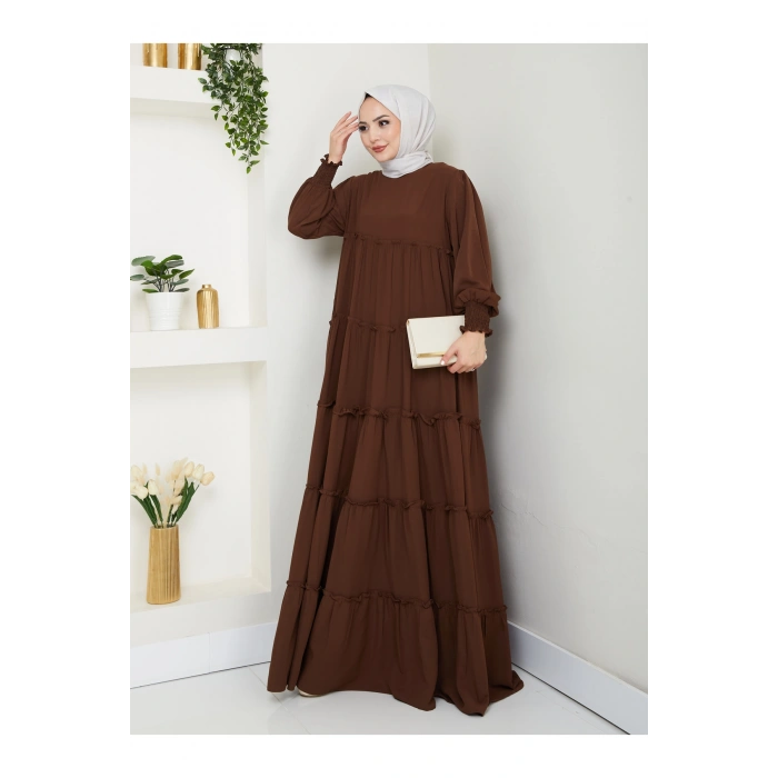 KATLI ELBİSE GİPELİ MANŞET KOLU TESETTÜR ELBİSE
