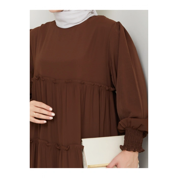 KATLI ELBİSE GİPELİ MANŞET KOLU TESETTÜR ELBİSE