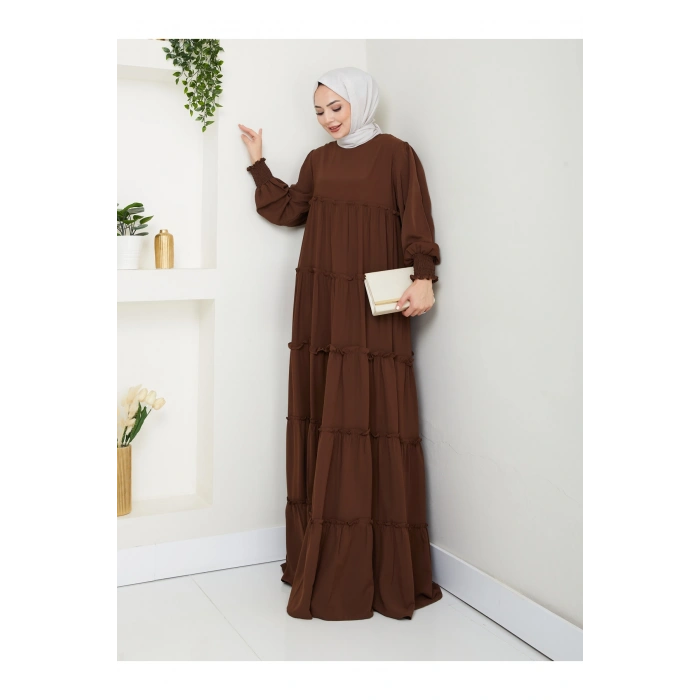 KATLI ELBİSE GİPELİ MANŞET KOLU TESETTÜR ELBİSE