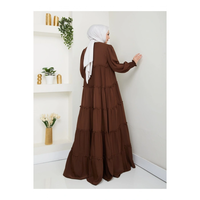 KATLI ELBİSE GİPELİ MANŞET KOLU TESETTÜR ELBİSE