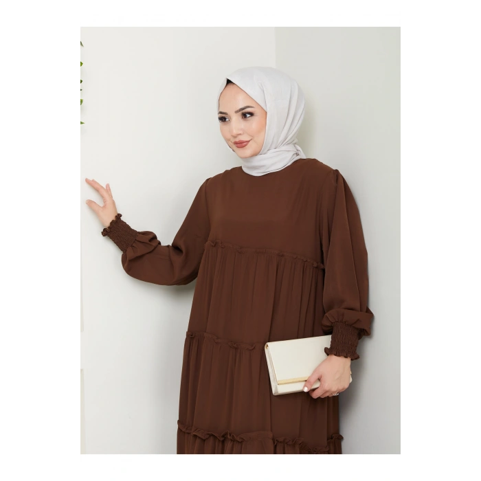 KATLI ELBİSE GİPELİ MANŞET KOLU TESETTÜR ELBİSE