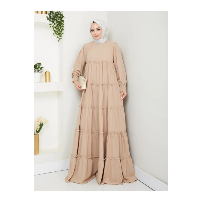 KATLI ELBİSE GİPELİ MANŞET KOLU TESETTÜR ELBİSE