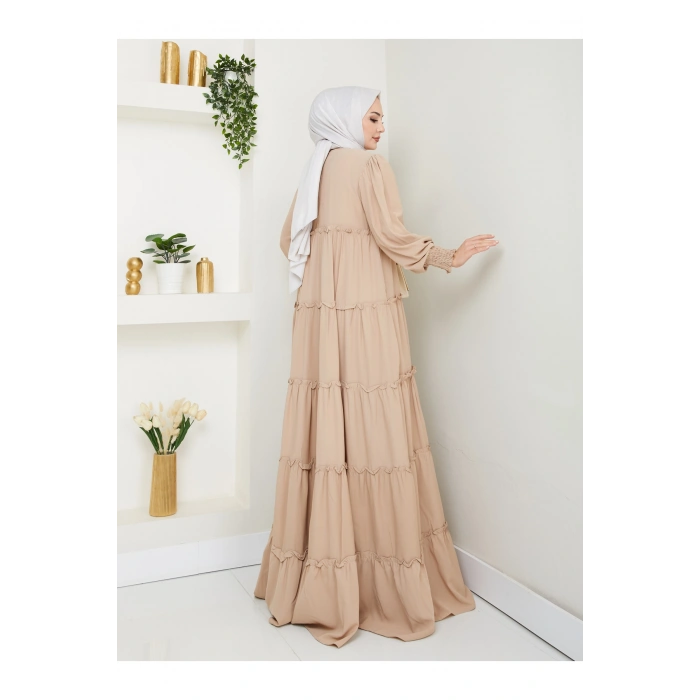 KATLI ELBİSE GİPELİ MANŞET KOLU TESETTÜR ELBİSE