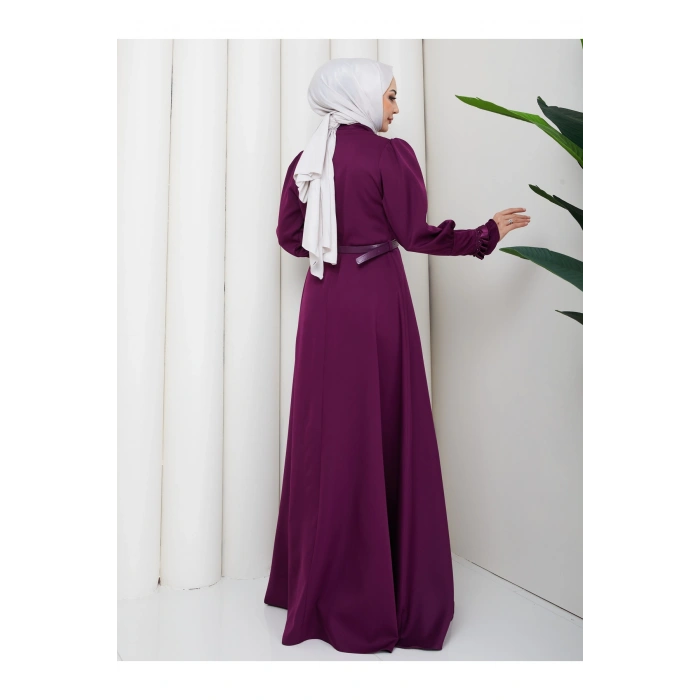 KADAN FIRFIR DETAYLI DERİ KEMERLİ TESETTÜR ELBİSE