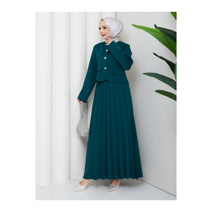 KADIN CEKET PİLELİ ETEKLI TESETTÜR TAKIM