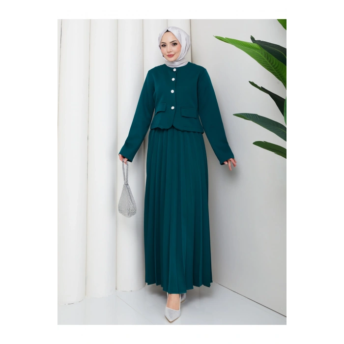 KADIN CEKET PİLELİ ETEKLI TESETTÜR TAKIM