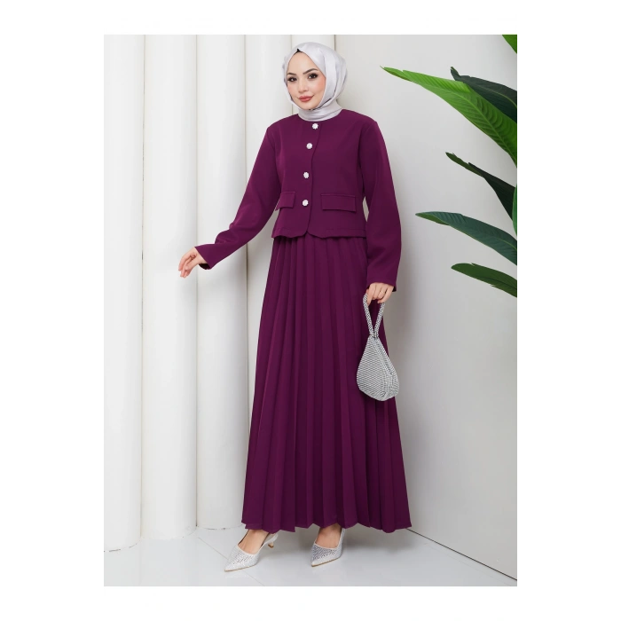 KADIN CEKET PİLELİ ETEKLI TESETTÜR TAKIM