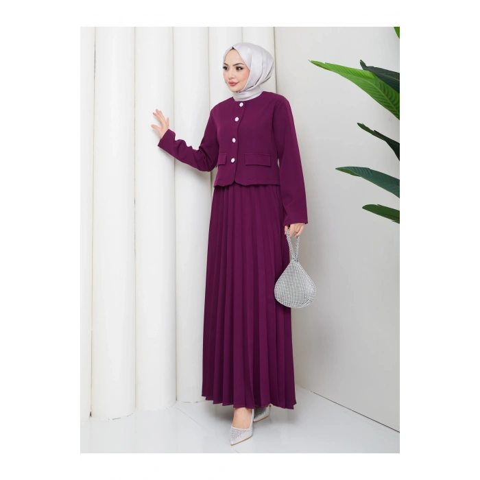 KADIN CEKET PİLELİ ETEKLI TESETTÜR TAKIM