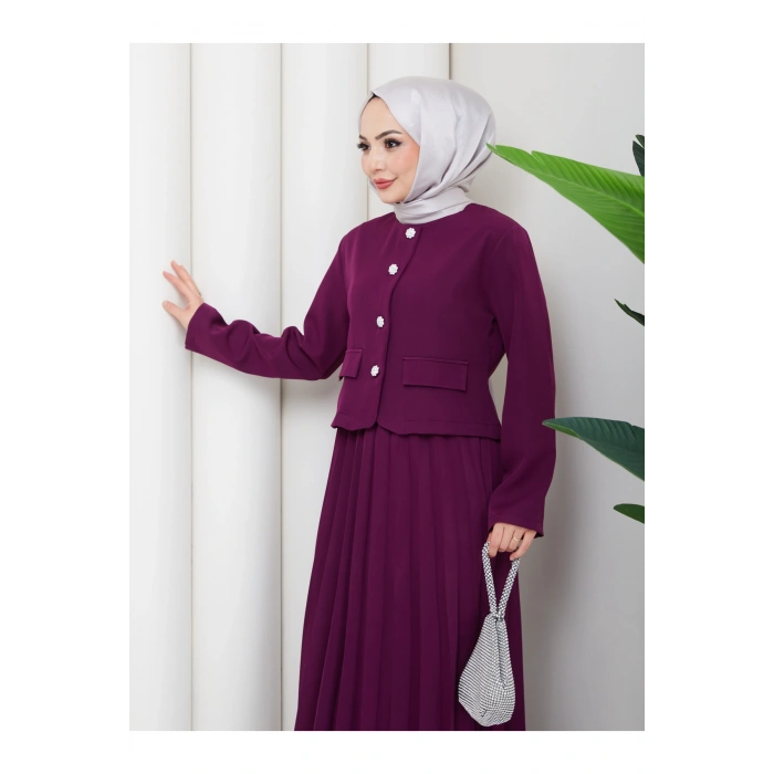 KADIN CEKET PİLELİ ETEKLI TESETTÜR TAKIM