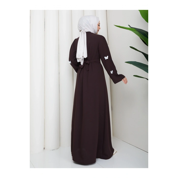 KOLU KELEBEK İŞLEMLİ ABAYA TESETTÜR GIYIM KADIN FERACE ELBISE