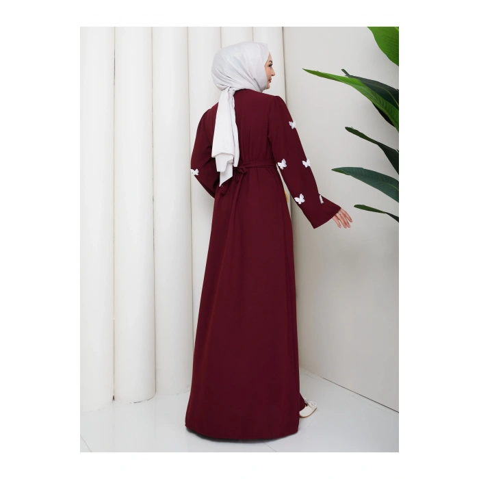 KOLU KELEBEK İŞLEMLİ ABAYA TESETTÜR GIYIM KADIN FERACE ELBISE