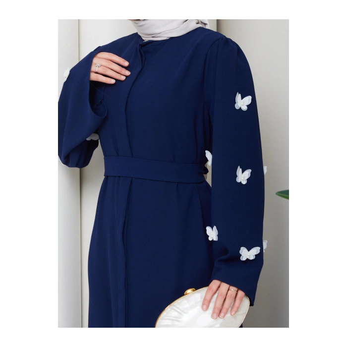 KOLU KELEBEK İŞLEMLİ ABAYA TESETTÜR GIYIM KADIN FERACE ELBISE