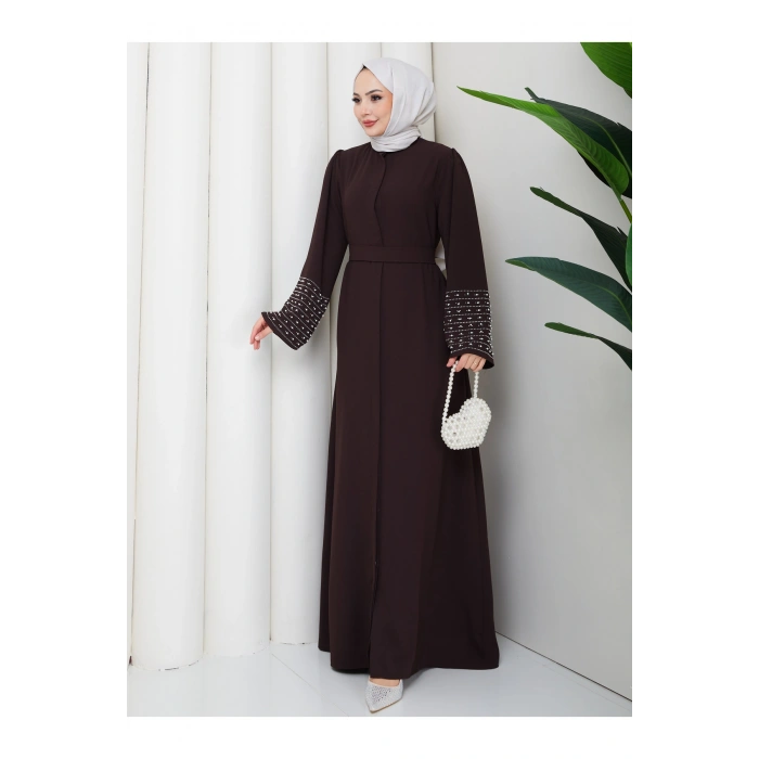 KOLU TAŞLİ ABAYA TESETTÜR GIYIM KADIN FERACE ELBISE