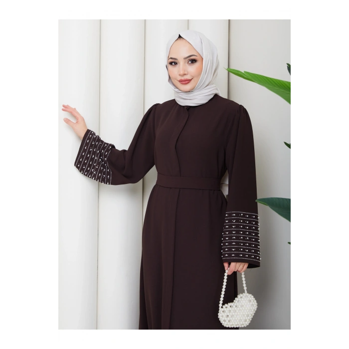 KOLU TAŞLİ ABAYA TESETTÜR GIYIM KADIN FERACE ELBISE