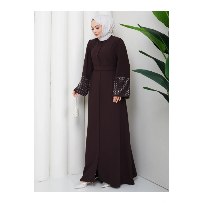 KOLU TAŞLİ ABAYA TESETTÜR GIYIM KADIN FERACE ELBISE