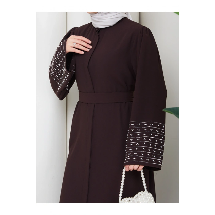 KOLU TAŞLİ ABAYA TESETTÜR GIYIM KADIN FERACE ELBISE