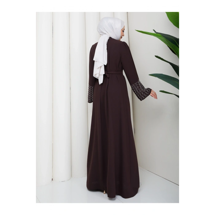 KOLU TAŞLİ ABAYA TESETTÜR GIYIM KADIN FERACE ELBISE