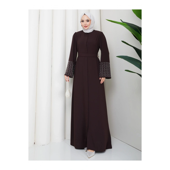 KOLU TAŞLİ ABAYA TESETTÜR GIYIM KADIN FERACE ELBISE