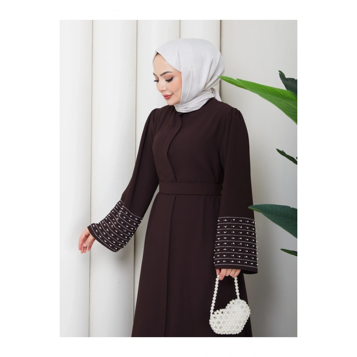 KOLU TAŞLİ ABAYA TESETTÜR GIYIM KADIN FERACE ELBISE