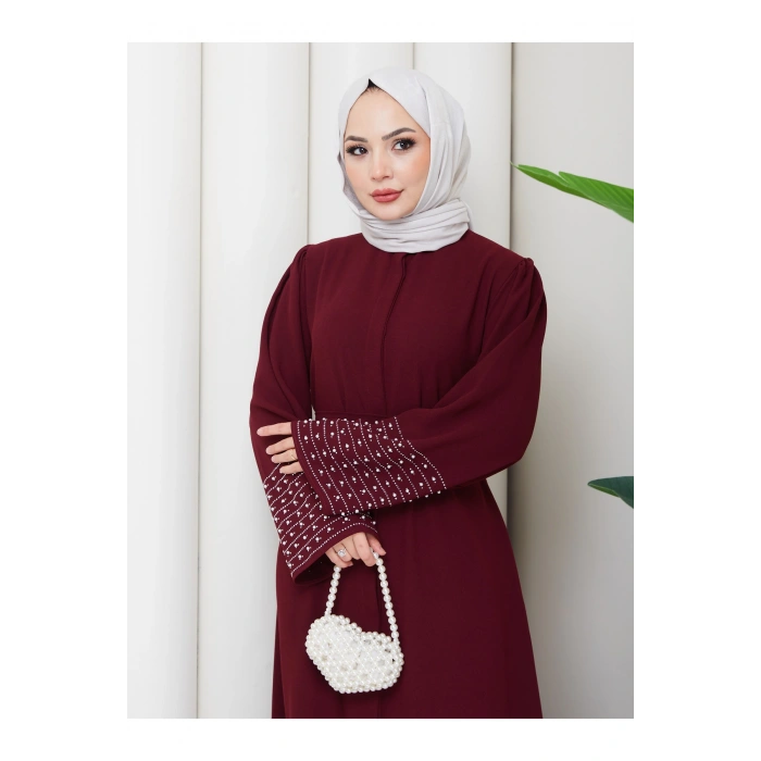 KOLU TAŞLİ ABAYA TESETTÜR GIYIM KADIN FERACE ELBISE