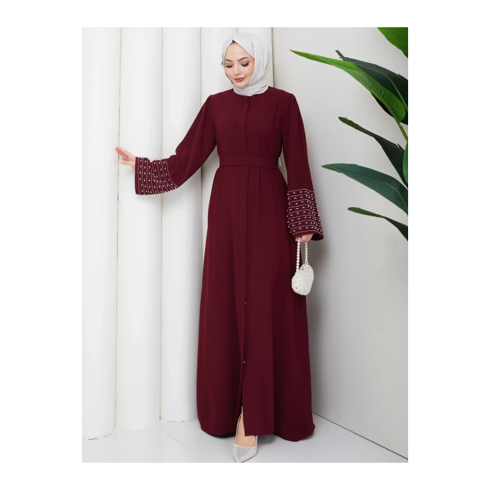 KOLU TAŞLİ ABAYA TESETTÜR GIYIM KADIN FERACE ELBISE