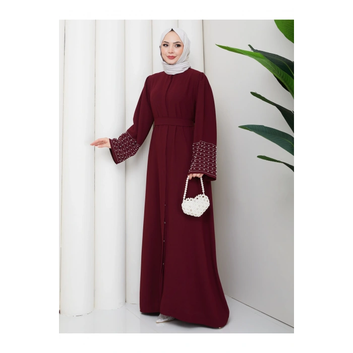 KOLU TAŞLİ ABAYA TESETTÜR GIYIM KADIN FERACE ELBISE