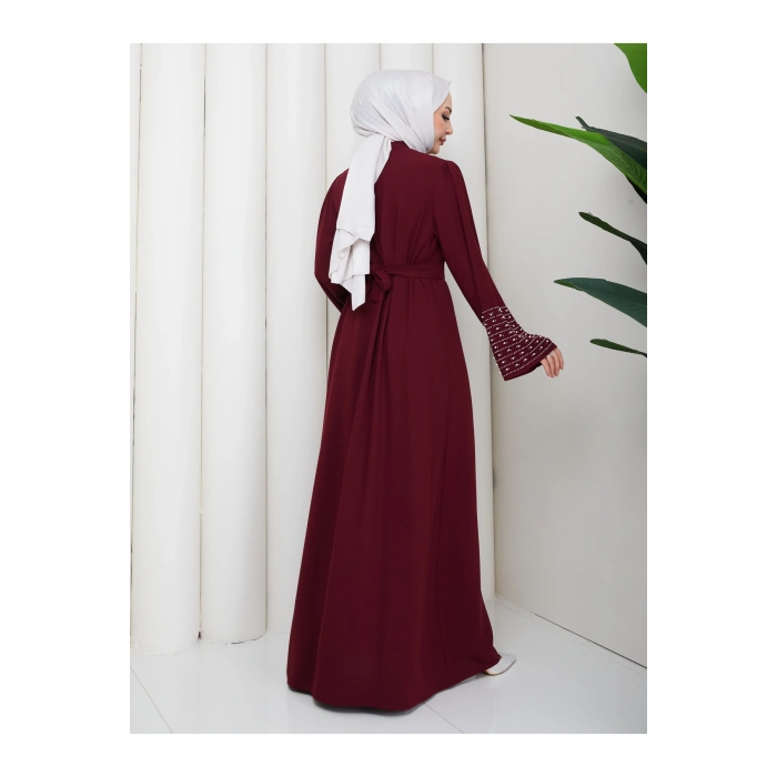 KOLU TAŞLİ ABAYA TESETTÜR GIYIM KADIN FERACE ELBISE