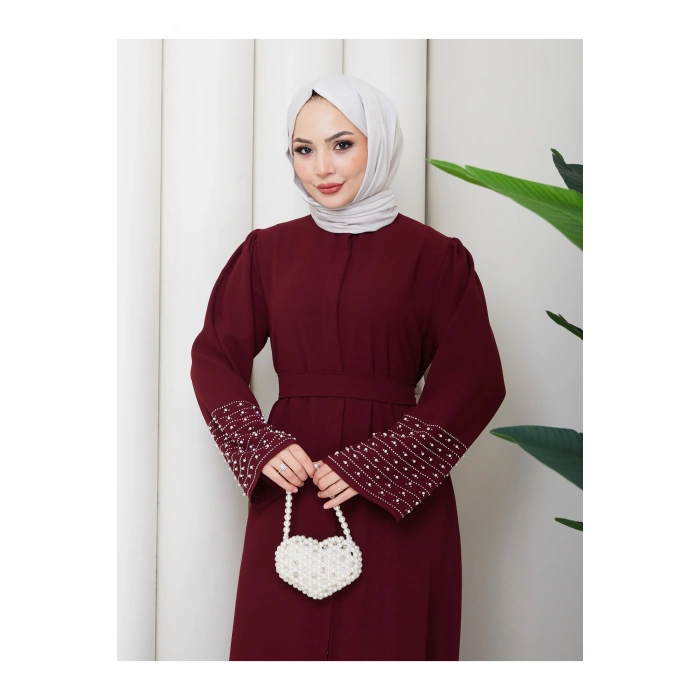 KOLU TAŞLİ ABAYA TESETTÜR GIYIM KADIN FERACE ELBISE