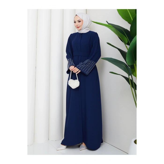 KOLU TAŞLİ ABAYA TESETTÜR GIYIM KADIN FERACE ELBISE