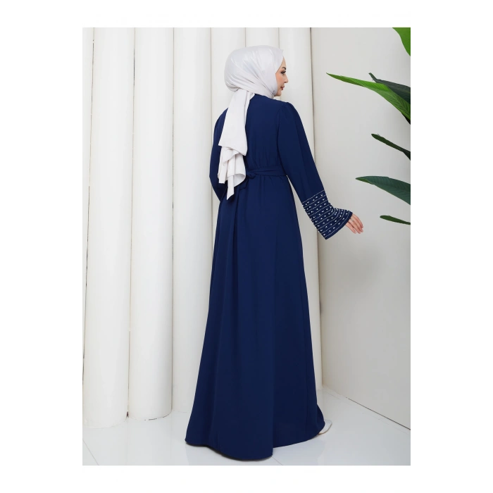 KOLU TAŞLİ ABAYA TESETTÜR GIYIM KADIN FERACE ELBISE