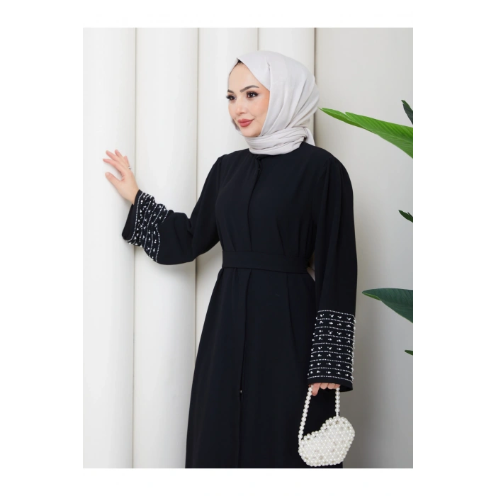 KOLU TAŞLİ ABAYA TESETTÜR GIYIM KADIN FERACE ELBISE