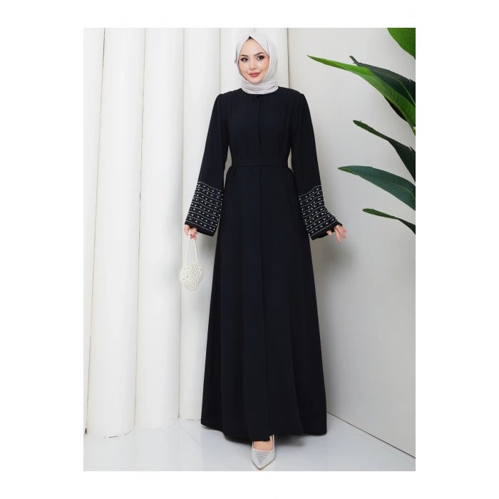 KOLU TAŞLİ ABAYA TESETTÜR GIYIM KADIN FERACE ELBISE