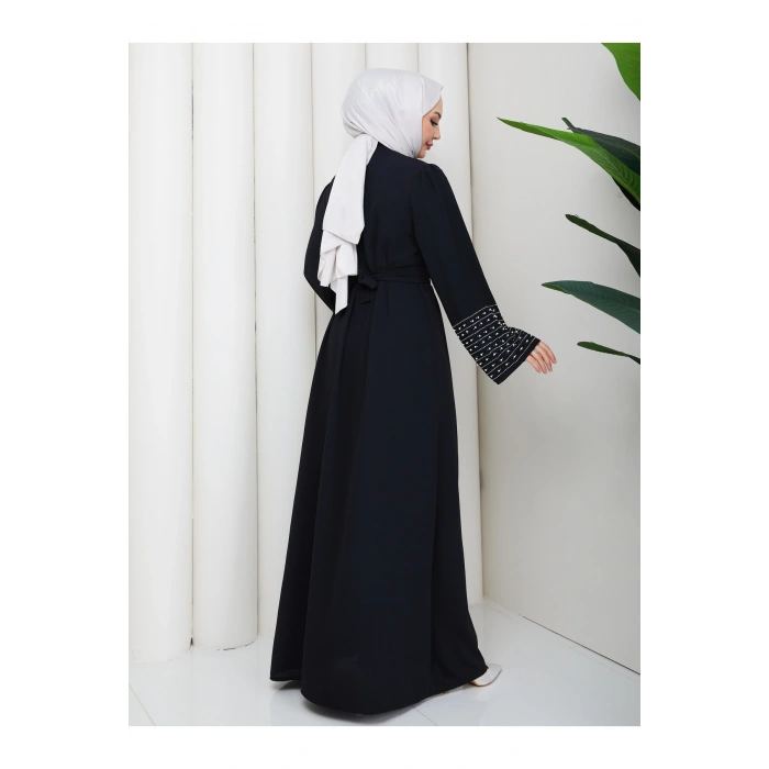 KOLU TAŞLİ ABAYA TESETTÜR GIYIM KADIN FERACE ELBISE