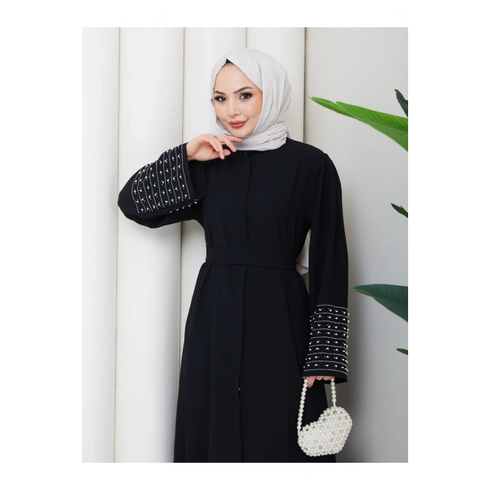 KOLU TAŞLİ ABAYA TESETTÜR GIYIM KADIN FERACE ELBISE