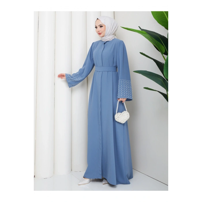 KOLU TAŞLİ ABAYA TESETTÜR GIYIM KADIN FERACE ELBISE