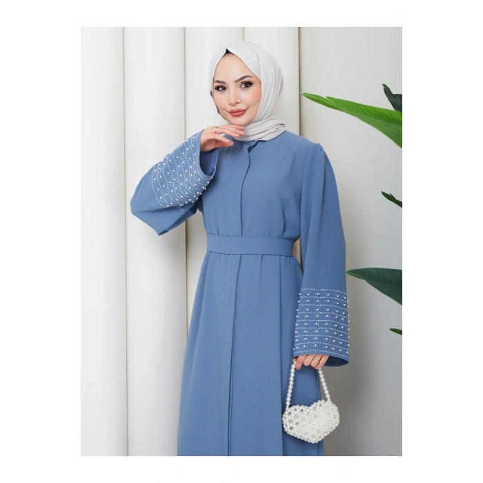 KOLU TAŞLİ ABAYA TESETTÜR GIYIM KADIN FERACE ELBISE