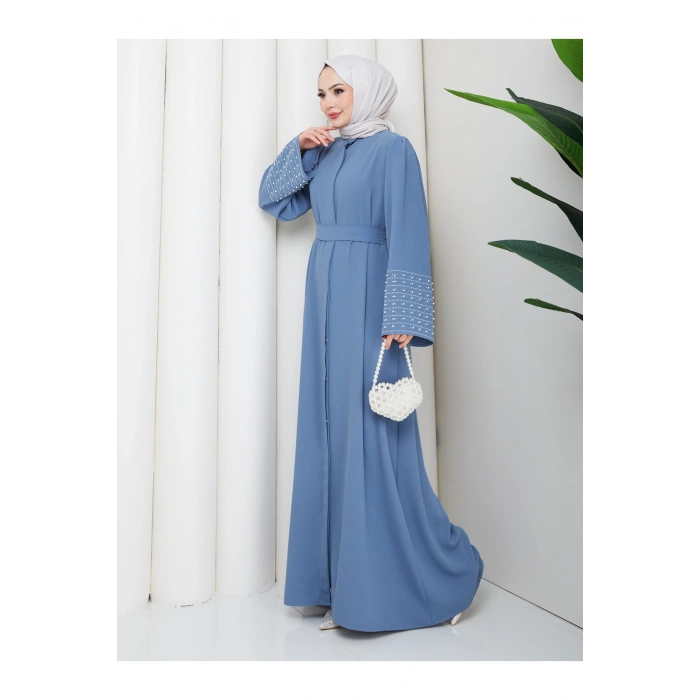 KOLU TAŞLİ ABAYA TESETTÜR GIYIM KADIN FERACE ELBISE